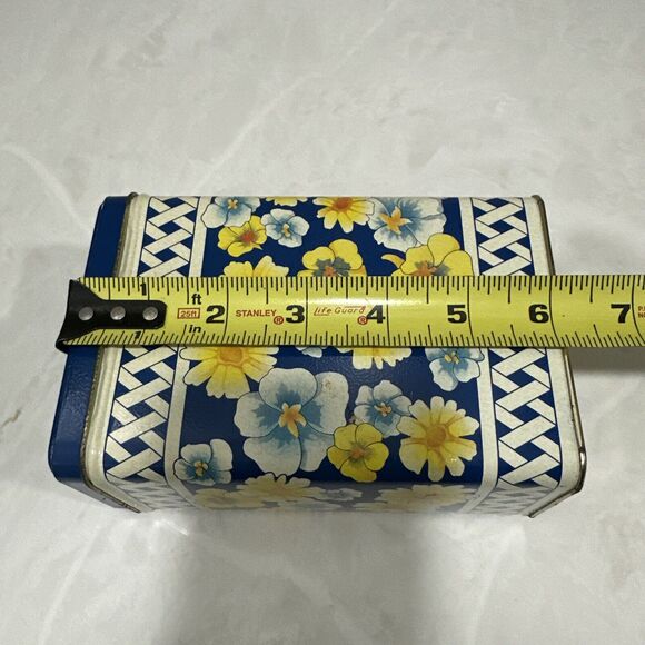 Vintage 1989 Equal Sugar Substitute Nutrasweet Blue & Yellow Floral Tin *Empty - Picture 8 of 9